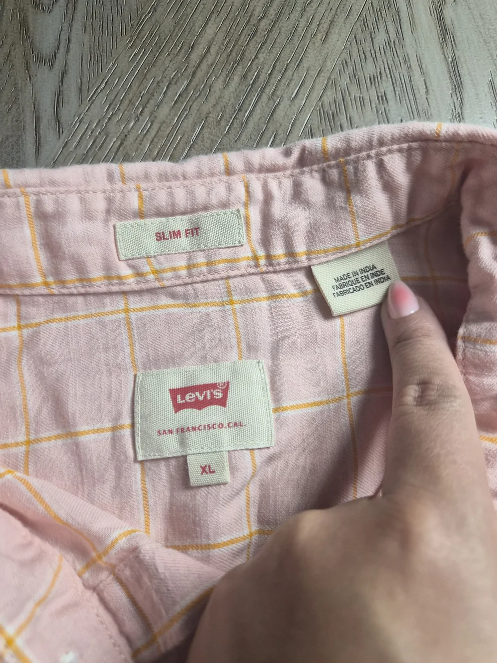 Levi's Light Pink Button-Down Shirt with Yellow Windowpane